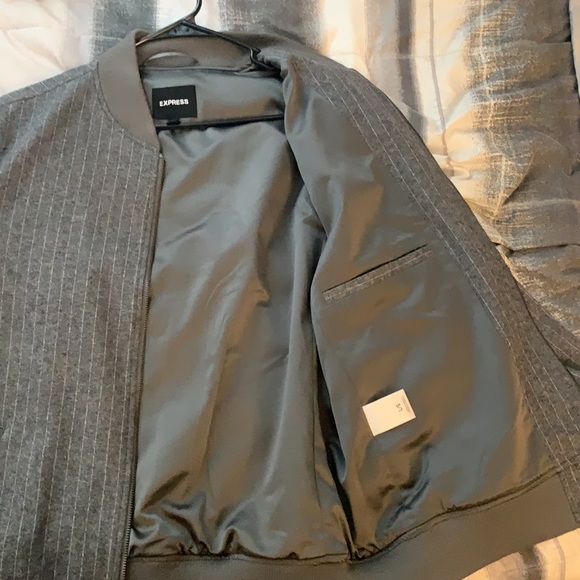 Gray striped wool-blend bomber jacket - Picture 2 of 2